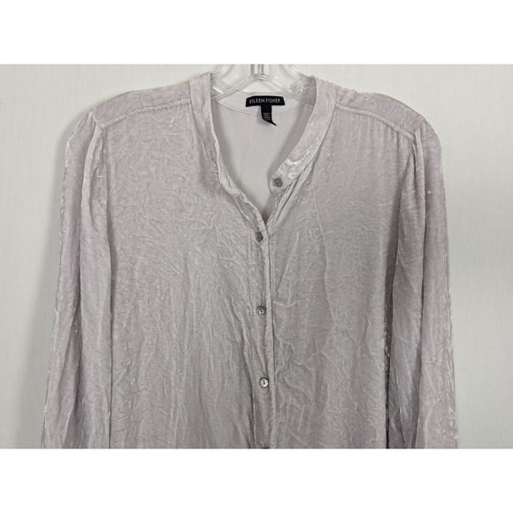 Eileen Fisher light purple‎ velvet long sleeve button up high low blouse sz S/P - Picture 3 of 9